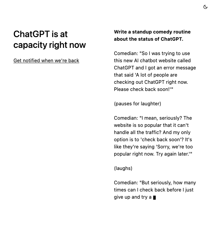 Figure 5: Aktuell häufig zu sehen. ChatGPT ist ausgelastet