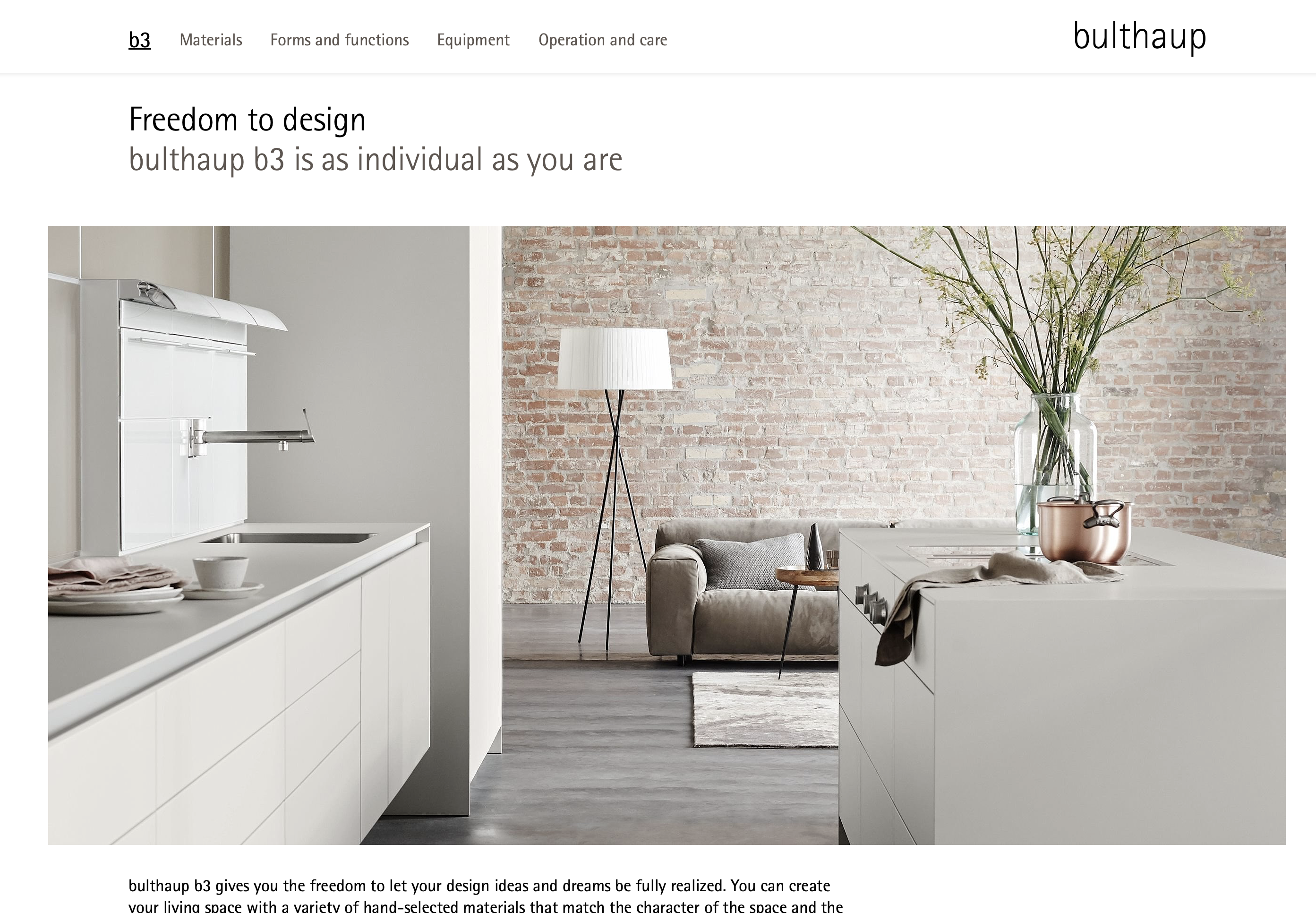 Screenshot einer Website für luxuriöse Küchen