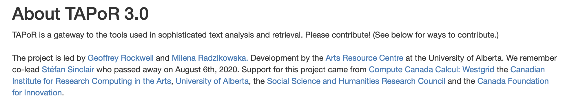 TAPoR’s about page